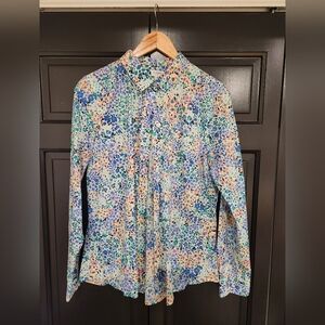 J.Crew Liberty like floral Print Long SleeveButton Down Shirt M/L blue green wht